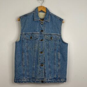 Vintage Denim Vest Mens Large Blue Jean Sherpa Fleece Lined 80s 90s Streetwear